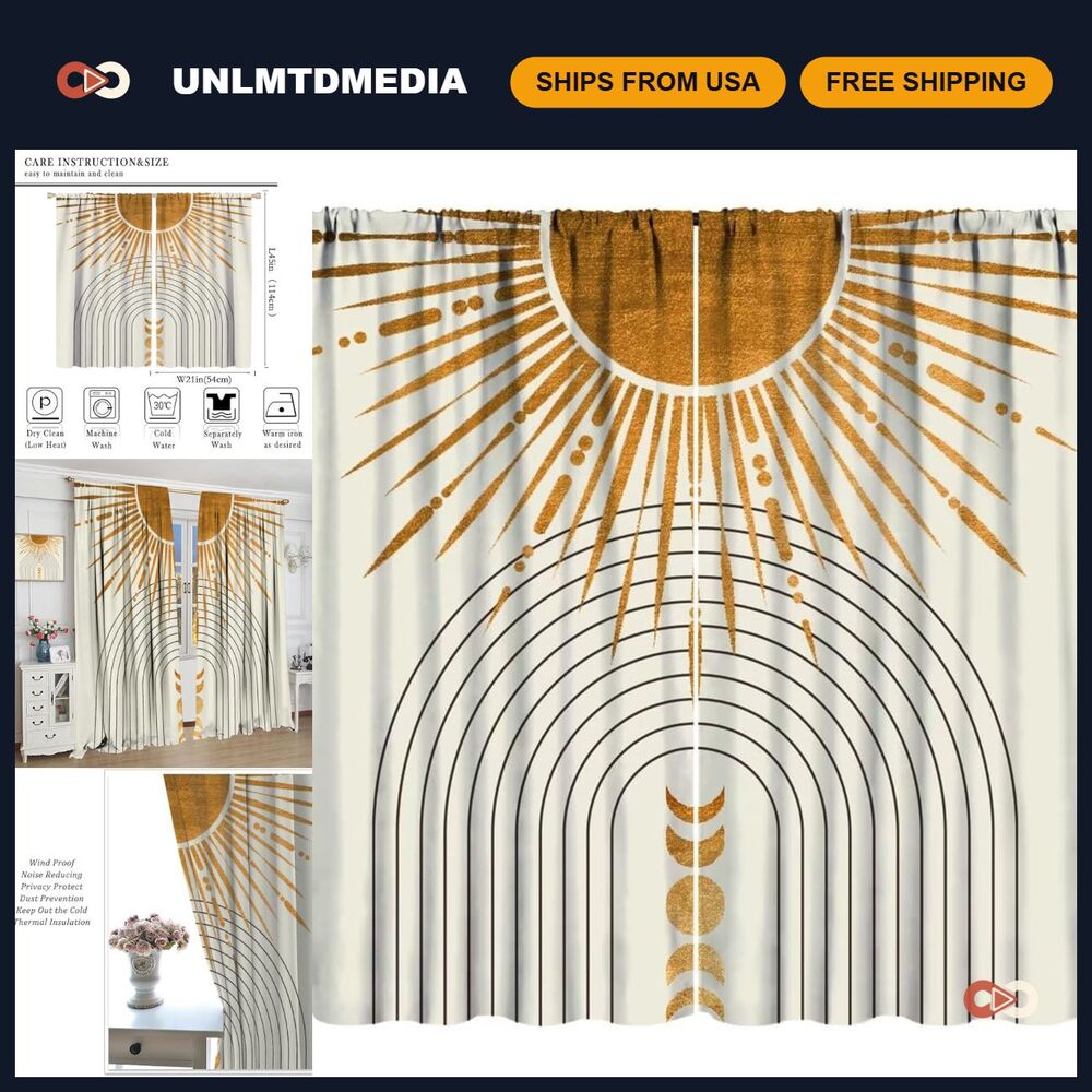 Boho Sun Curtains - Mid Century Abstract Moon Phase Blackout Window Treatments 4